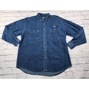 Guess Georges Marciano Denim Shirt MENS M Blue Flag Logo VINTAGE MADE USA 90s